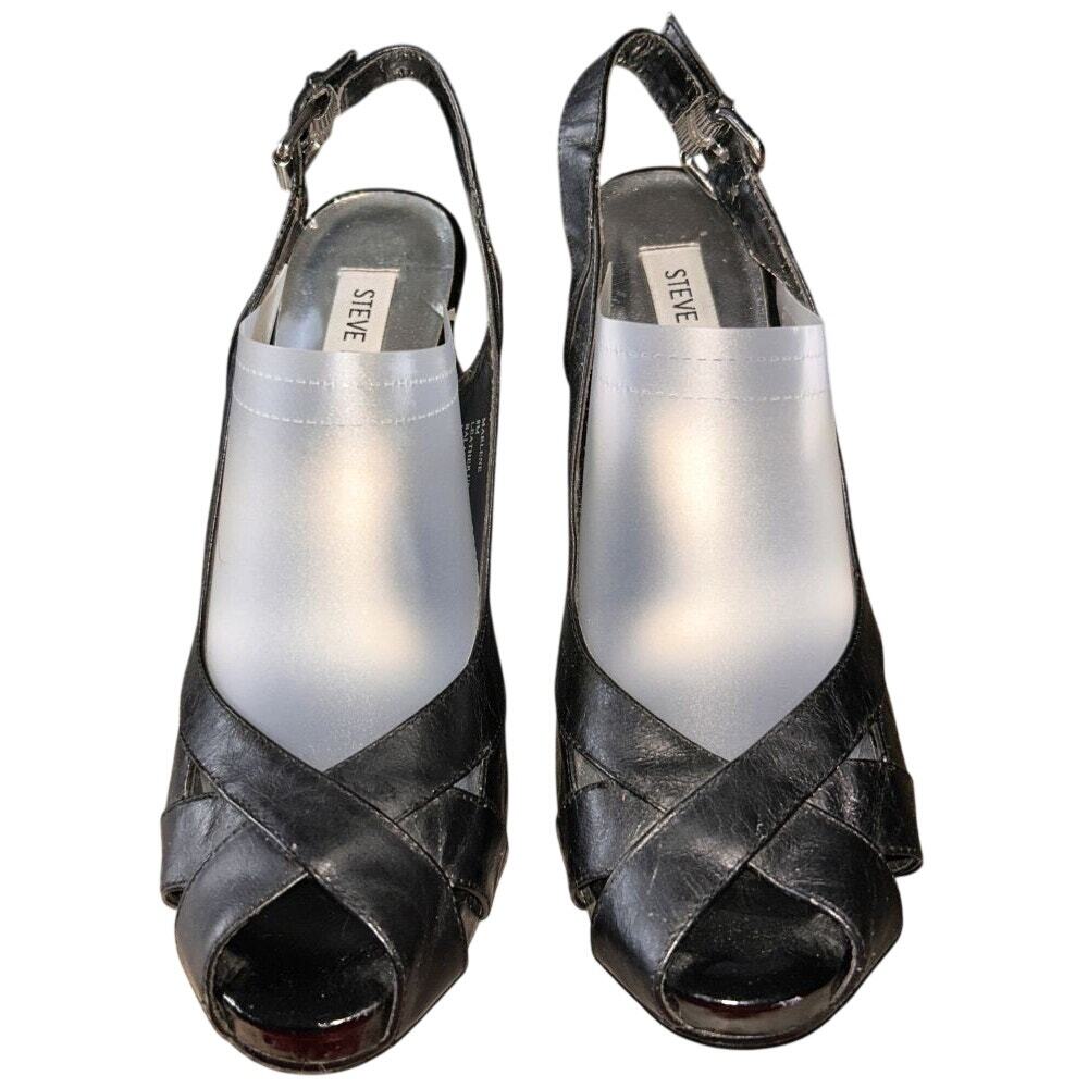 Steve Madden Black Leather Peep Toe Slingback Stiletto Heels 8 - Picture 2 of 8